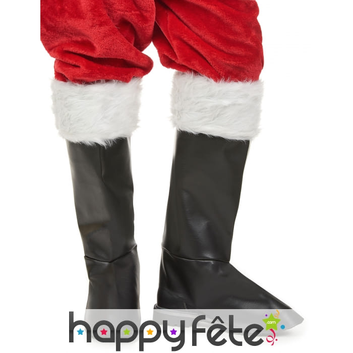 Sur-bottes noires de père noël avec fourrure