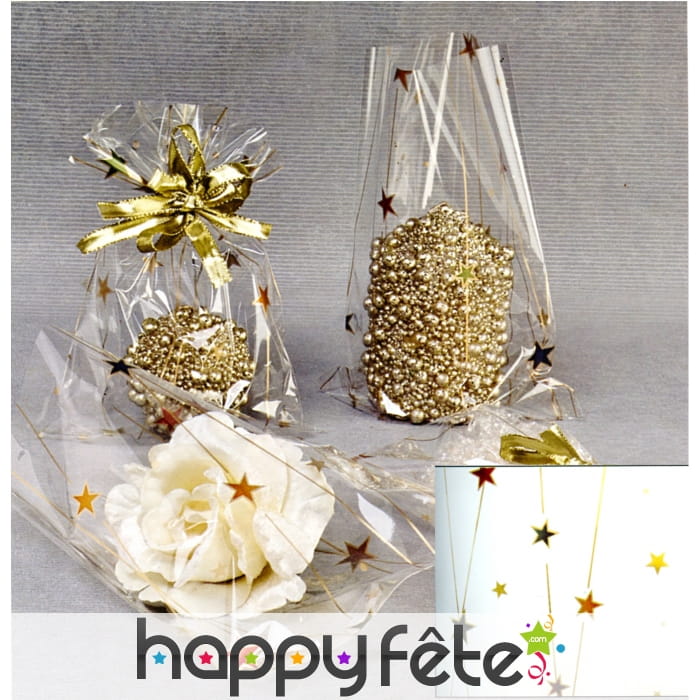 Sac cadeau transparent décoré 20x32 cm