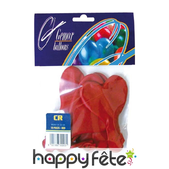 Sachet de 10 ballons coeur rouge