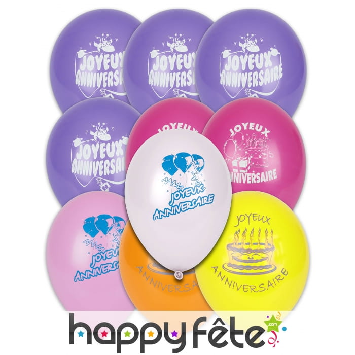 Sachet de 10 ballons Joyeux anniversaire