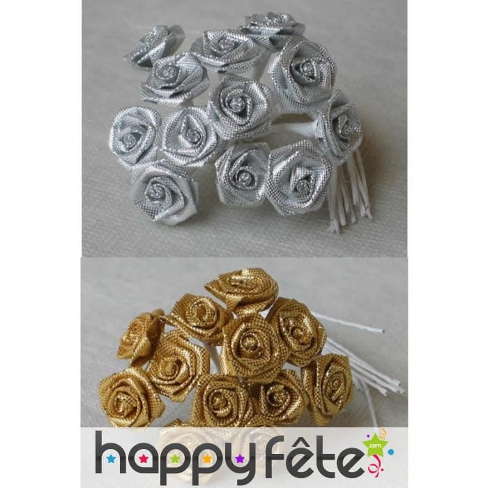 Sachet de 12 petites roses en lurex, décoratives