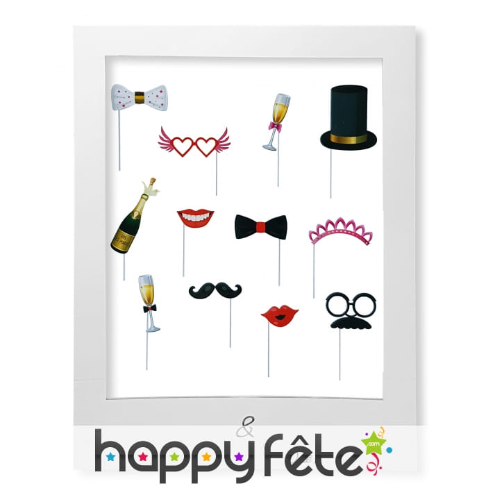 Set de 12 Photobooth thème mariage avec cadre