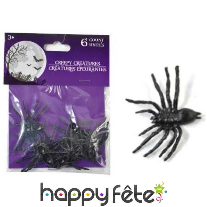 Sachet de 6 araignées décoratives noires