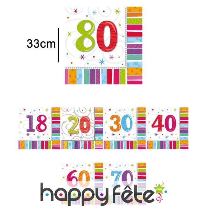 Serviettes d'anniversaire avec âge imprimé