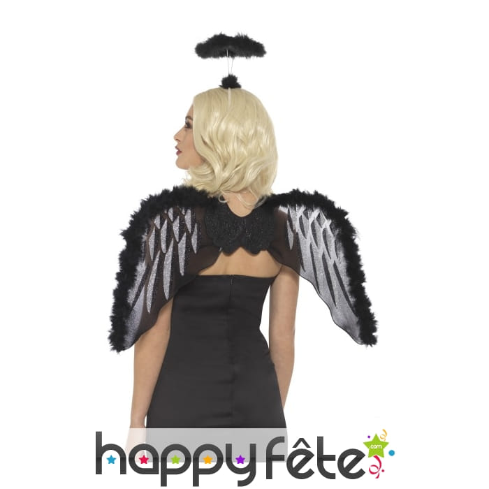Set d'ange noir, ailes et auréole
