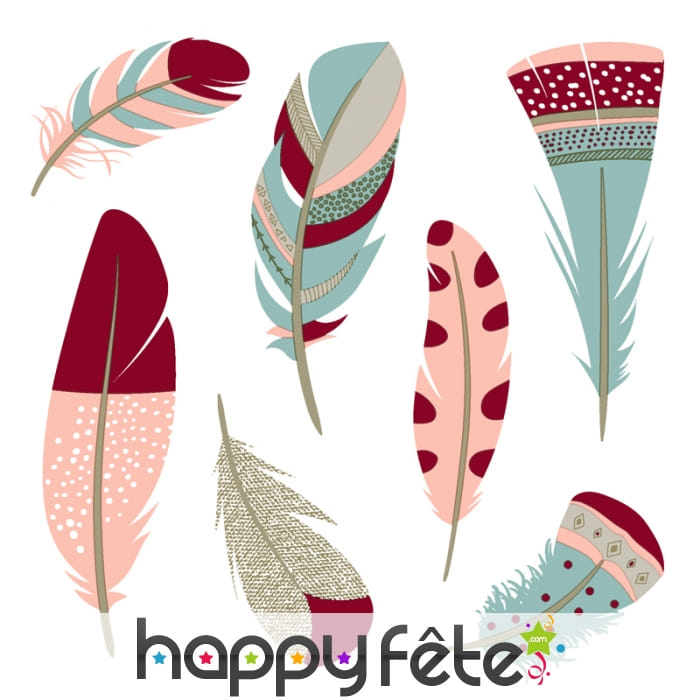 Serviettes dessins de plumes colorées