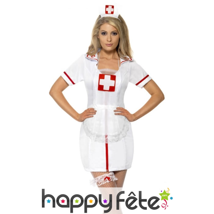 Set d'infirmière sexy blanc et rouge