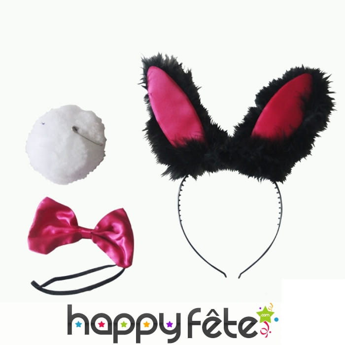Set de lapin sexy rose noir et froufrous