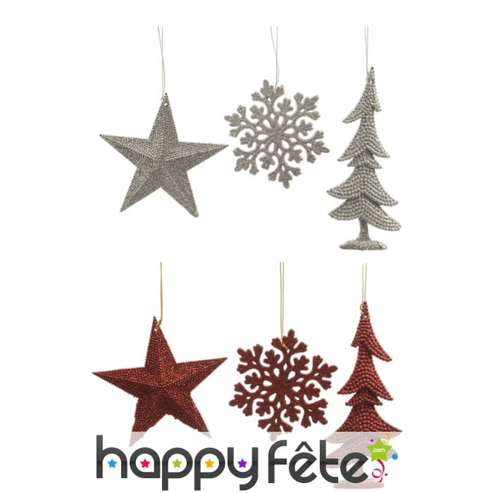 Suspension de Noël pailletée rouge ou argentée