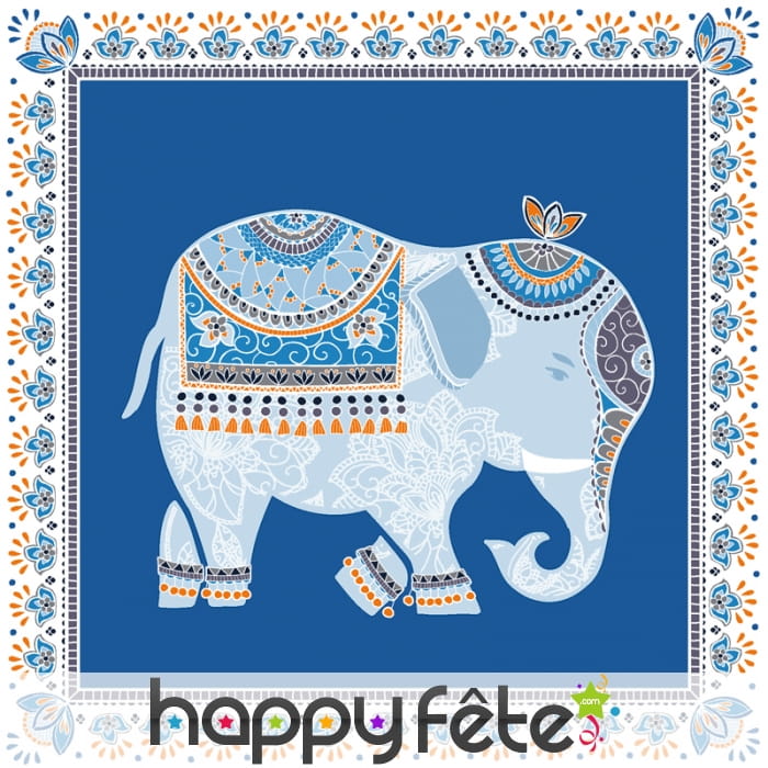 Serviettes éléphant bleu motifs Indien