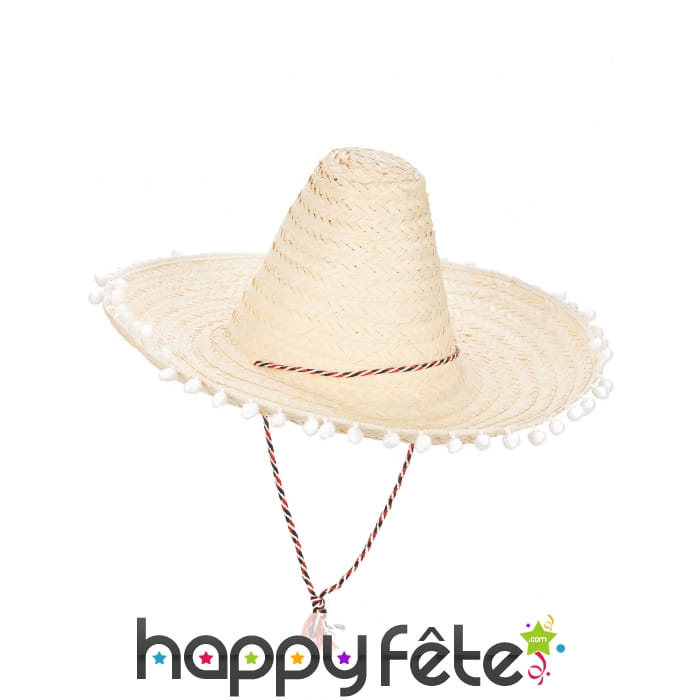 Sombrero écru contours en pompons blancs