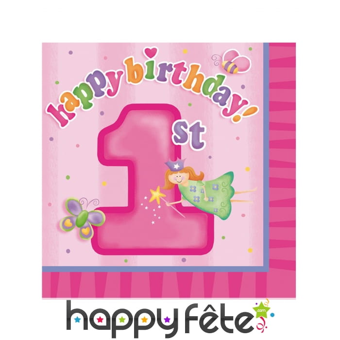 Serviettes en papier 1er anniversaire rose