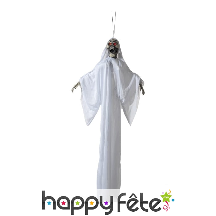 Squelette fantôme blanc à suspendre, yeux lumineux