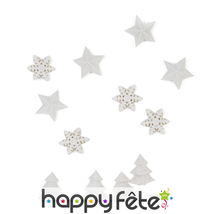 Sapins flocons étoiles blancs décoratifs 2,5cm