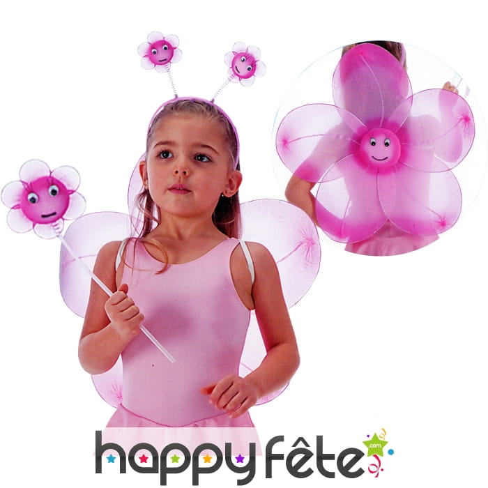 Set fleur pour enfant couleur rose.