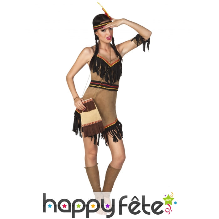 Sac indien beige avec franges marrons