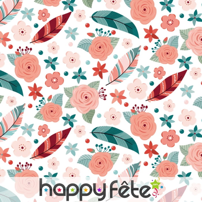 Serviettes imprimé plumes et fleurs colorées