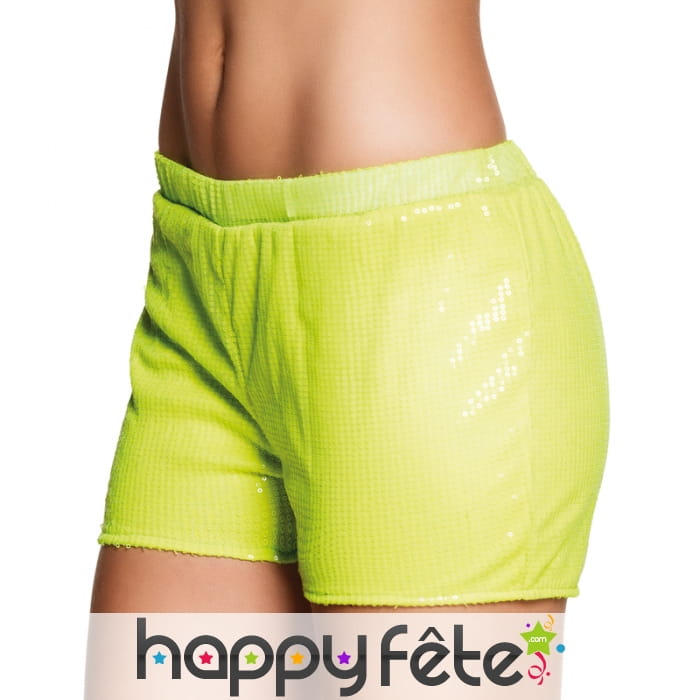 Short jaune fluo à sequins