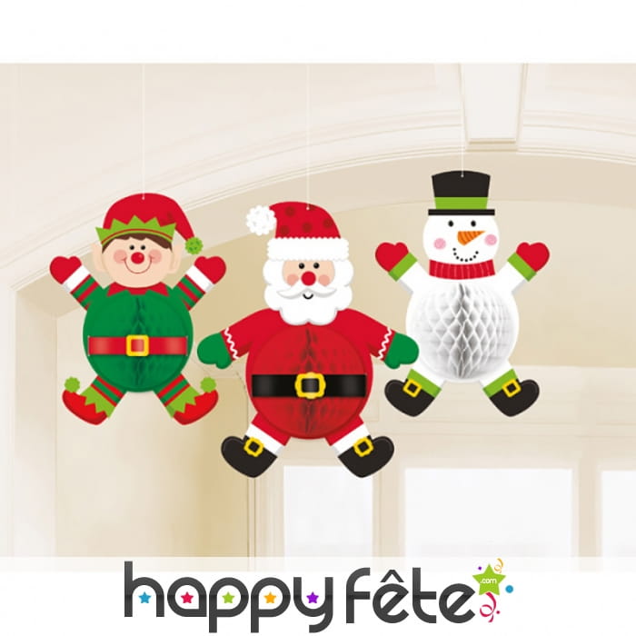 Suspensions lutin papa noel et bonhomme de neige