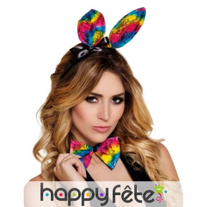 Set Noeud et Oreilles Arc-en-ciel