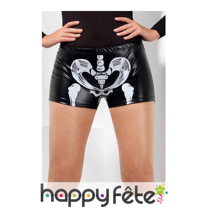 Shorty noir squelette effet mouillé, sexy