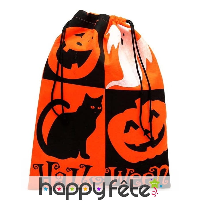 Sac pour bonbons motifs chat et citrouille