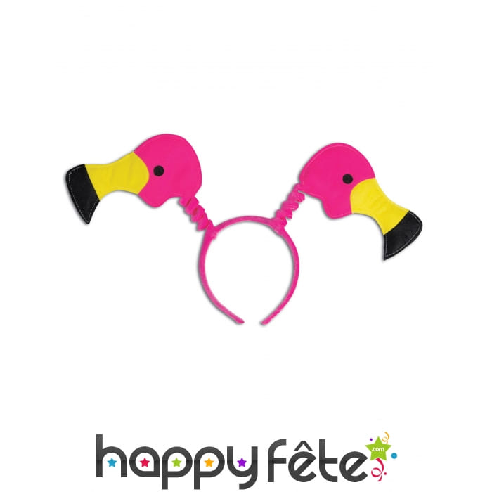 Serre-tête 2 têtes de flamants rose sur ressorts