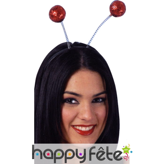 Serre tète antenne boules rouges à paillettes