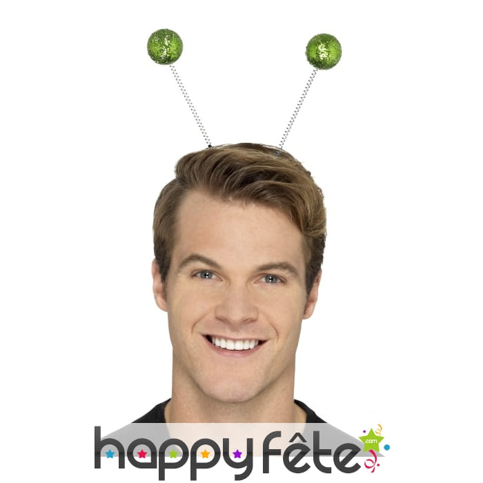 Serre tête antennes boules vertes à paillettes