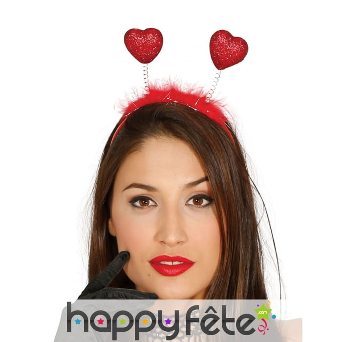 Serre-tête aspect plumes rouge et coeur pailleté