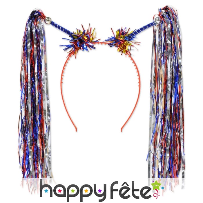 Serre tête bleu blanc rouge à franges métallisées