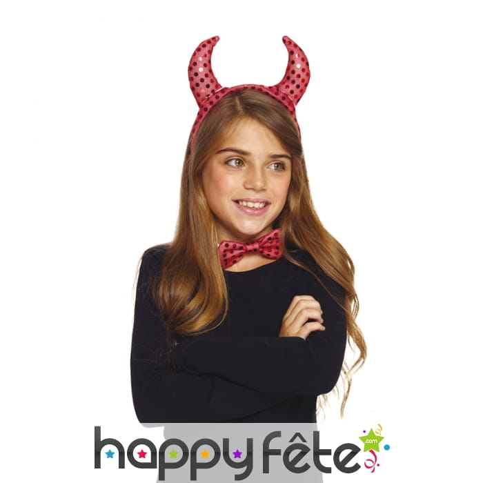 Serre-tête cornes rouge avec sequins pour enfant
