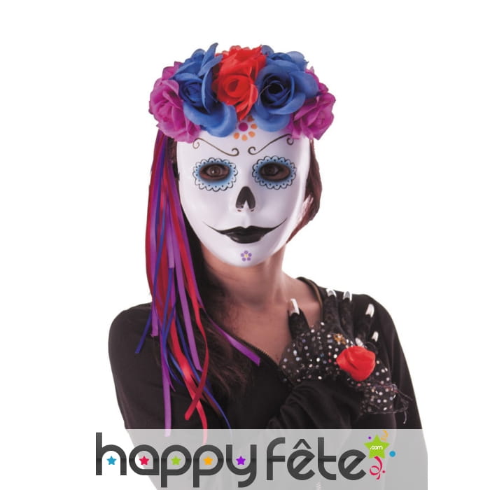 Serre-tête de roses colorées Dia de los muertos
