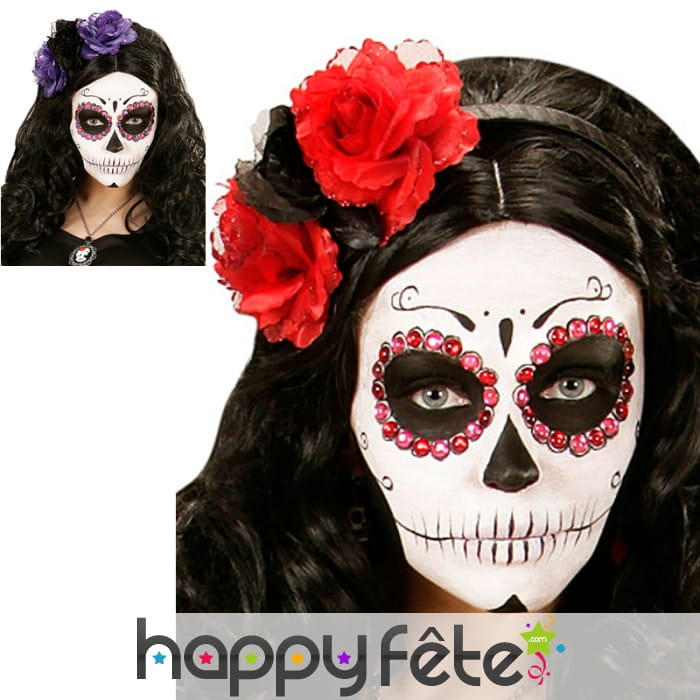 Serre tête Dia de los muertos avec fleurs
