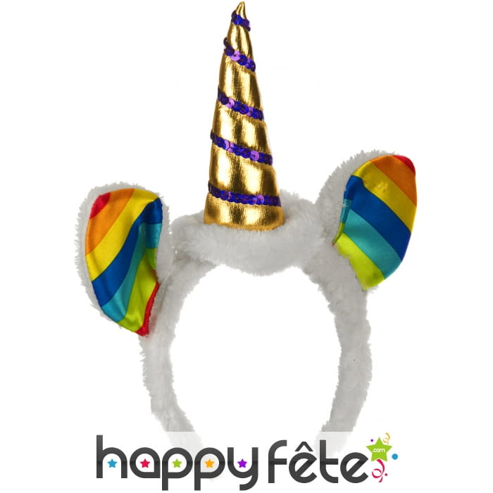 Serre-tête licorne colorée avec oreilles
