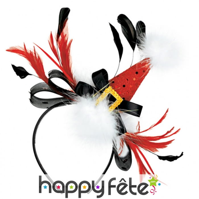 Serre-tête mini chapeau de Noël et plumes