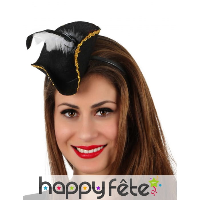 Serre-tête mini tricorne noir de pirate