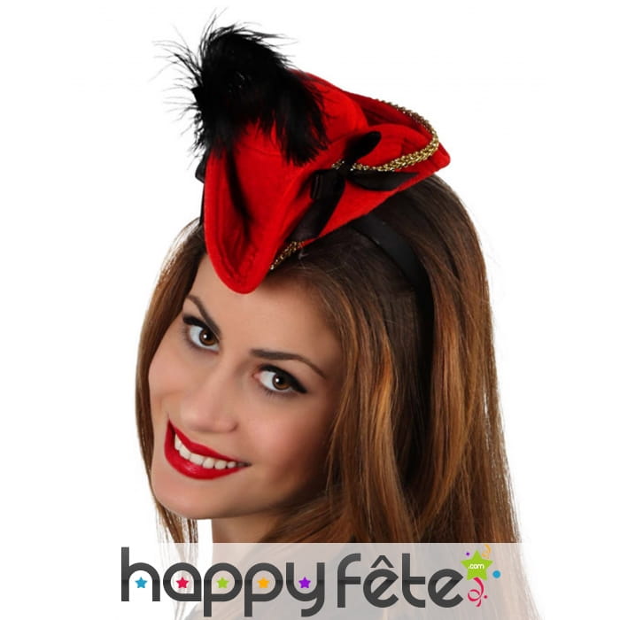 Serre-tête mini tricorne rouge de pirate