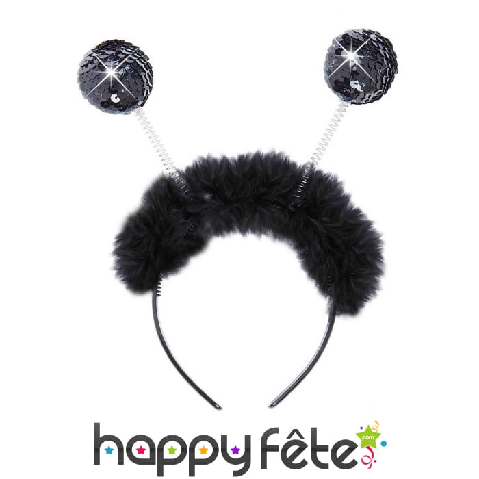 Serre-tête noir boules à facettes et froufrous