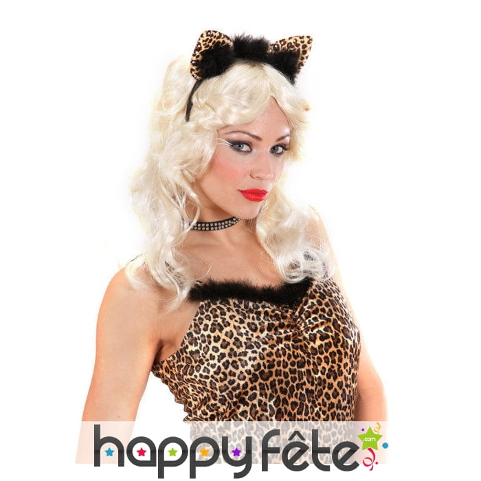 Serre-tête oreilles de léopard avec froufrou