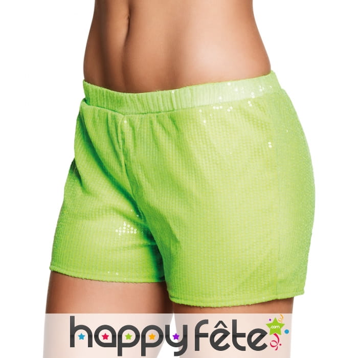 Short vert fluo recouvert de sequins