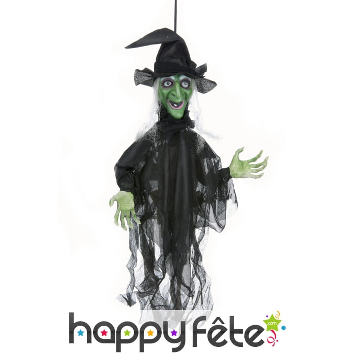 Sorcière verte lumineuse et parlante à suspendre
