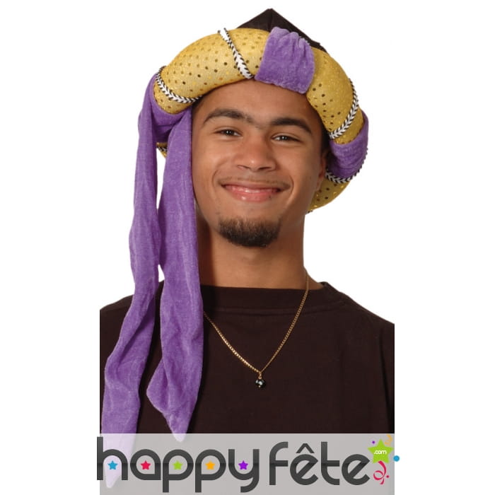 Turban arabe violet et doré