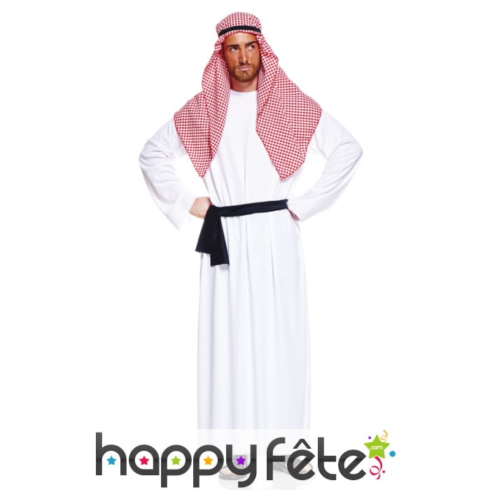 Tenue blanche de prince arabe avec turban vichy