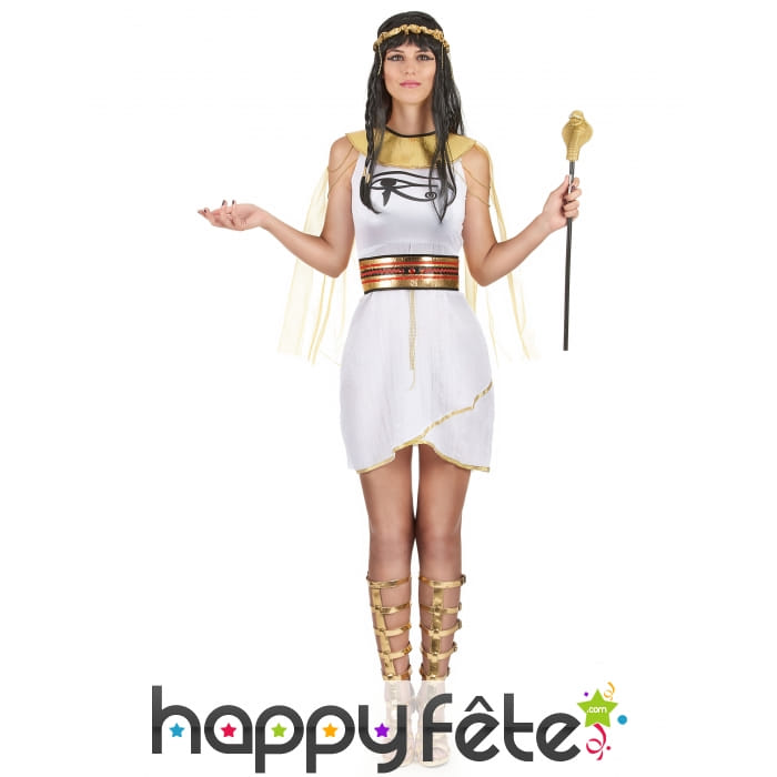 Tenue blanche et or de reine égyptienne