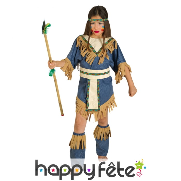 Tenue bleue et marron de petite indienne