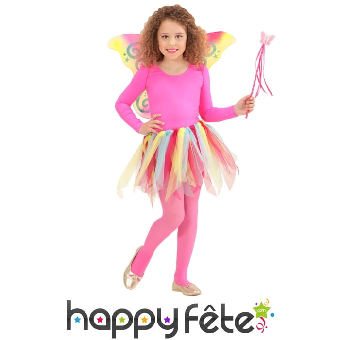 Tutu, baguette et ailes de petite fée arc-en-ciel