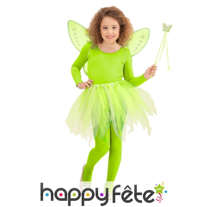 Tutu, baguette et ailes de petite fée verte