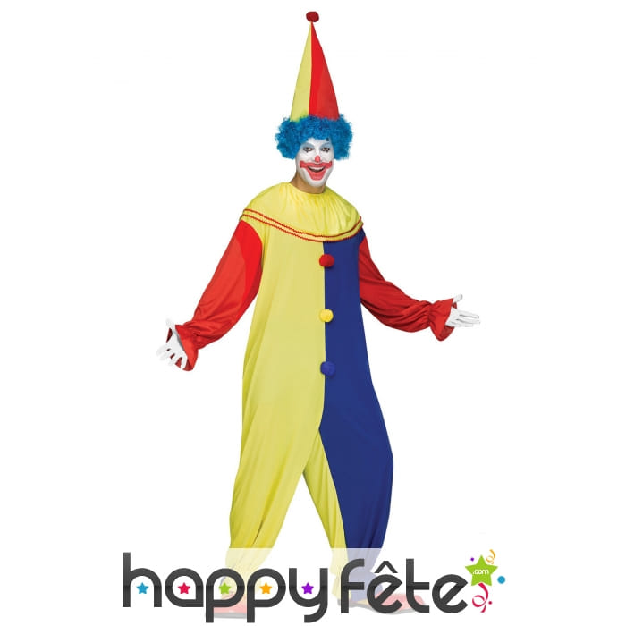 Tenue bicolore jaune bleue de clown adulte