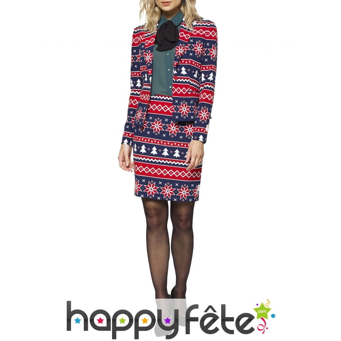Tailleur bleu motifs de Noël kitsch